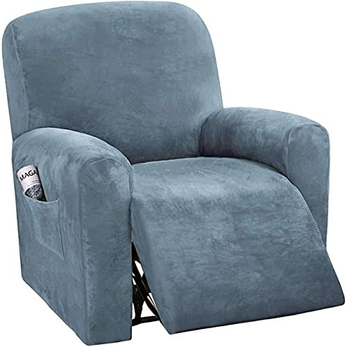 SHUOJIA Strech Recliner Überzug Sessel Husse, Bezug Für Relax Fernsehsessel 4-teilige Möbelschutz Couch Rich Velvet Plüsch Form Fit Stretch (Taupe)
