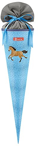 Step by Step Schultüte, Wild Horse, hellblau, passend zum Schulranzen, aus recycelten PET-Flaschen, Verschluss aus Stoff, 5L Füllvolumen, 70 cm Höhe, für die 1. Klasse