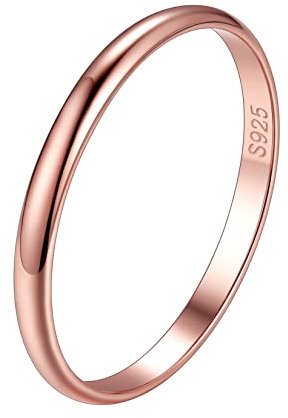 Suplight Damen 925er Silber Finger Ring Simpel Ring Verlobungsring Ehering Schmuck für Frauen Freundin Breite 2mm Größe 17,3mm rosegold