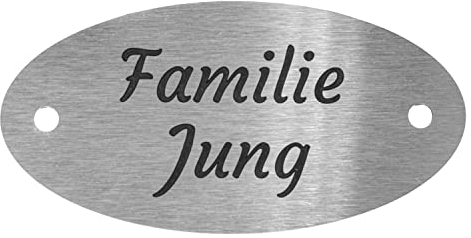 Jung Edelstahl Design Türschild oval personalisierbar. Briefkastenschild V2a Edelstahl selbstklebend oder mit Bohrlöchern (Oval 80 X 40 mm)