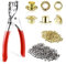 Grommet Eyelet Pliers Set, 1/4 inch Grommet Tools Kit Metal Eyelets Tool with 300 Metal Eyelets, Eyelet Tool Kit for Belts/Leather/Shoes/Workbooks/Apparel(Gold & Silver)