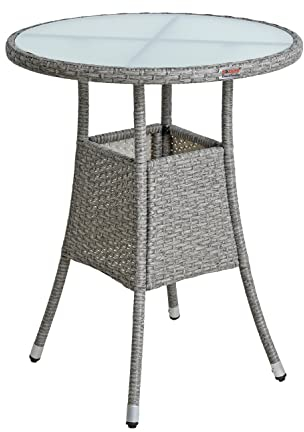 ESTEXO Polyrattan Beistelltisch Gartentisch Rattan Tisch Balkontisch Gartenmöbel Rund Kaffeetisch Teetisch Couchtisch Rattantisch (Grau-Mix)