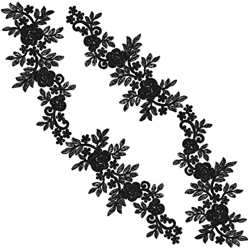 GORGECRAFT 2 STÜCKE Ausschnitt Applikationen Kragenbesätze Aufnäher Bestickte Florale Wasserlösliche Spitze Für Brautkleid Kostüme Nähen Bekleidungszubehör (Schwarz)