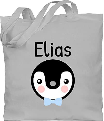 Baumwolltasche - Kinder Taschen Mädchen - Süßer Pinguin - Unisize - Hellgrau - personalisierte tasche stofftasche kindergarten kita name beutel personalisierter jutebeutel für krippe geschenke
