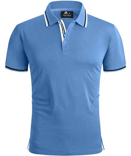 geeksport Herren Poloshirt Kurzarm Tennis Regular Fit Shirt Sport Schnelltrocknend Atmungsaktiv Polohemd Sommer Outdoor Golf Tshirt Männer(Hellblau-XL)