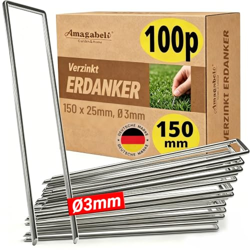 AMAGABELI 100 Erdanker Bodenanker Unkrautvlies Anti-Rost Stück Aus Gehärtetem, 150mm Ø3mm Durchmesser Stahl Erdanker Verzinkt Premium - U-förmig Bodenanker Unkrautvlies Gartenvlies Heringe