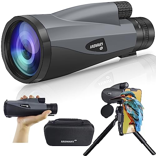 Andmars Zoom 10-30x60 High Power HD Monokular für Erwachsene Wasserdichtes Teleskop mit Ledertasche, Metallkörper, Telefonadapter und Stativ FMC beschichtet & BAK4 Prisma für Vogelbeobachtung Wandern