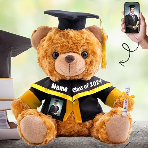 Graduation Gifts for Her Personalised Teddy Bear with Photo+ Text, Brown Bear Personalised Gifts as Graduation Gifts for Him 2025 High School/College/Masters Graduation Gifts (10IN-Text+Photo)