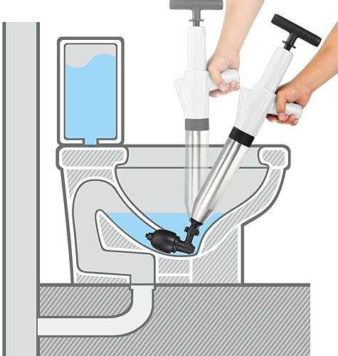 QUARKZMAN Toilette Kolben Hochdruck Luft Abfluss Blaster Kolben Edelstahl Toilette Freisteller Verstopfung Entferner mit 4 Austauschbare Köpfe für Küche Wanne Toilette Bodenabfluss Weiß
