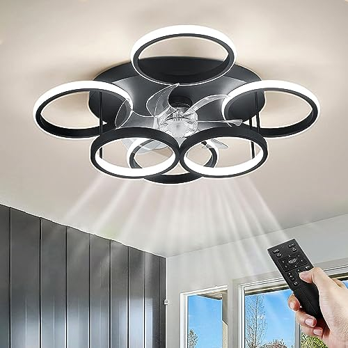ANZHUANG Ventilateur Plafond avec Lumiere, 60W Plafonnier Ventilateur de Plafond avec Telecommande, Ventilateur Plafond Silencieux, Lustre Ventilateur Pour Salon Chambre. Noir