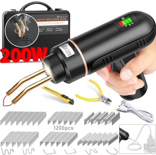200W Saldatore per Plastica Senza Fili, USB Ricaricabile Saldatrice per Plastica con Batteria 5000mAh, Saldatori per Plastica con 1200PCS Graffette,Kit Saldatore Plastica per Riparazione Paraurti Auto