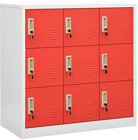 Festnight 2 STK.Spind Schließfachschrank 9 Fächer Metallschrank Spind Umkleideschrank Schrank Fächerschrank Metall Büroschrank Abschließbarer Umkleideschrank Stahlschrank - Rot