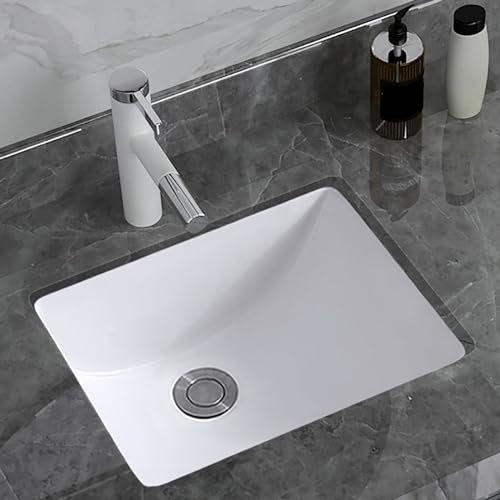 Vasque de salle de bain carrée à encastrer, lavabo sous plan, lavabo à linge, lavabo de balcon blanc en céramique avec robinets d'eau chaude et froide, cuisson à 1380°C, adapté aux salles de bains, et