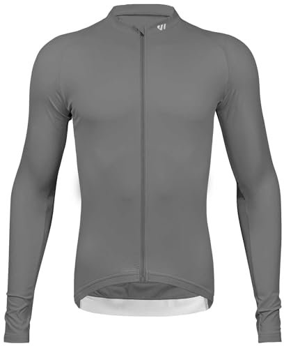 Wulibike Radtrikot Herren Langarm - Rennrad Trikot Herren Reißverschluss mit Taschen, Für Frühling und Herbst geeignet Grau L