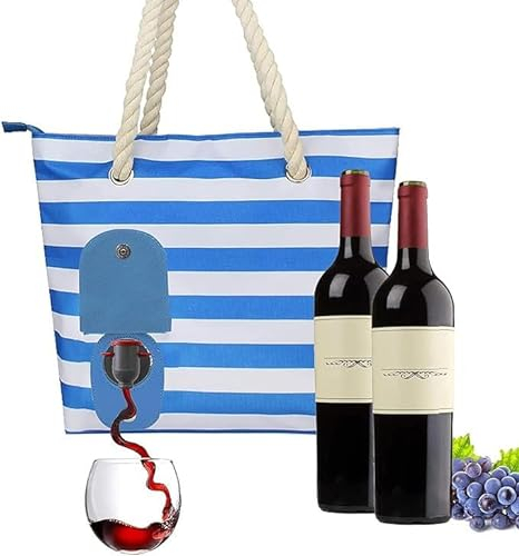 dewdat Beach Wine Purse/Tote with Wine Pouch | Wine Cooler Bag with Padded Thermal Compartment and Drink Spout - Refillable Wine Storage Pouch Holds 2 Bottles of Wine