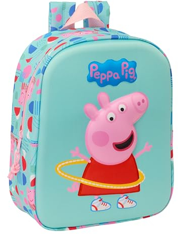 PEPPA PIG 3D Kindergartenrucksack, anpassbar an den Wagen, einfache Reinigung, ideal für Kinder verschiedener Altersgruppen, bequem und vielseitig, Qualität und Widerstandsfähigkeit, 22 x 10 x 27 cm,