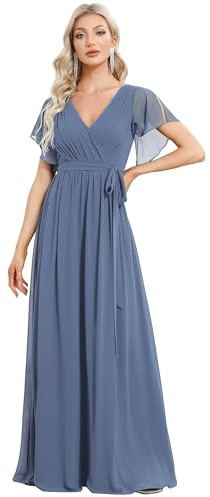 Ever-Pretty Women's V-Neck Ruffle Sleeves Ruched Bust Chiffon Floor Length Bridesmaid Dresses 0164A