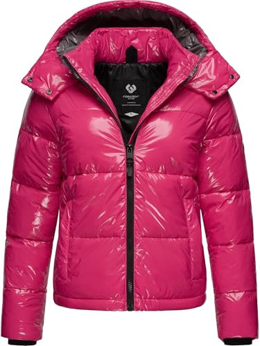 Ragwear Shiny Damen Winterjacke warm aus glänzendem Material mit (Abnehmbarer) Kapuze Roobie YOUMODO Fuchsia Gr. XS