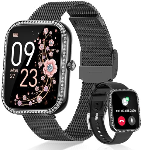 BANLVS Smartwatch Donna con Chiamate, 1,75” Orologio Fitness con 270 Quadranti, 130 Sport, Smart Watch Fisiologia Femminile SpO2 Cardiofrequenzimetro Sonno Calorie Android iOS Nero Regalo Natale Donna