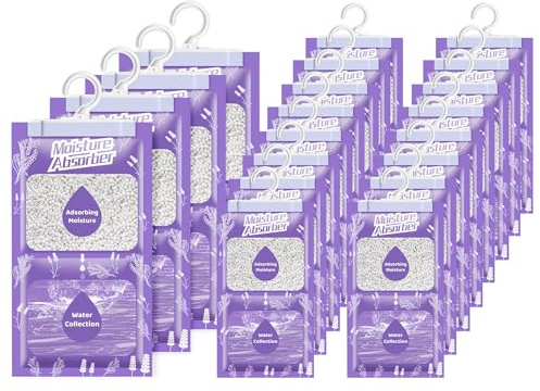 OMECO 20 x 230g entfeuchter schrank moisture Absorber mit Lavendel Duft，Luftentfeuchter Beutel Hängender Entfeuchtungsbeutel, feuchtigkeitsabsorber Trockenbeutel, Geeignet für Kleiderschrank,Schlafzi