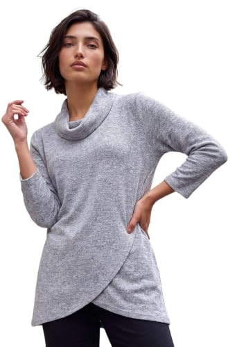 Roman Women's Cowl Neck Long Sleeve Tunic Ladies Lightweight Longline Patterned Top Blouse Snit Autumn Winter Work & Casual Smart Wear Going Out Party Loungewear