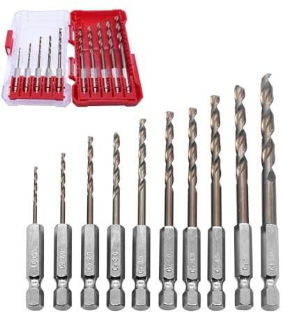TETEWEVER 10-tlg HSS Bohrer Set M35 Kobalt Metallbohrer mit Sechskantschaft