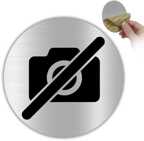 LEIASA | Schild Fotografieren Verboten - Ø 10 cm - Aluminium - Keine Fotos | Aufkleber Fotografierverbot, Hinweisschild Kameraverbot, Warnschild Bildaufnahmen Untersagt, Plakette Fotografieren Aus