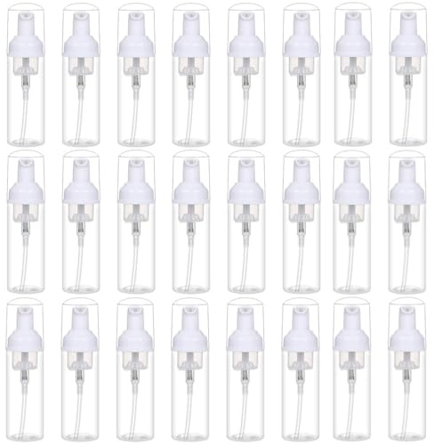 TQIOQIY Foam Pump Bottle Dispenser, 60ml Clear Plastic, 24-Pack Travel Size Refillable Bottles for Hand Soap, Shampoo, Lash Cleanser, Liquid Solutions