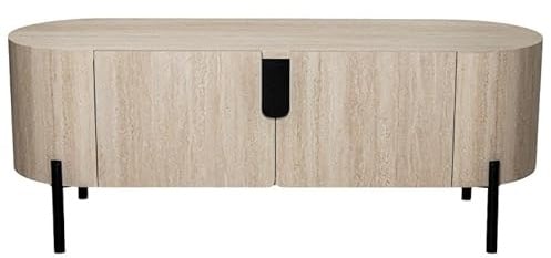DRW Table TV avec 2 Portes en Bois avec Pieds en métal Naturel et Noir 45 x 120 x 40 cm