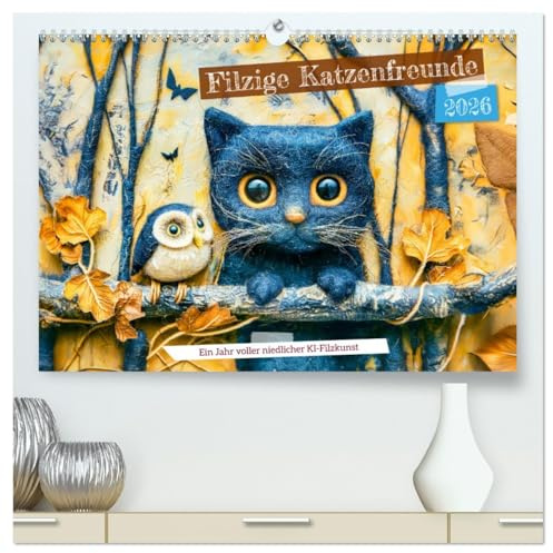 Filzige Katzenfreunde - Ein Jahr voller niedlicher KI-Filzkunst (hochwertiger Premium Wandkalender 2026 DIN A2 quer), Kunstdruck in Hochglanz: ... das ganze Jahr erfreuen. (CALVENDO Tiere)