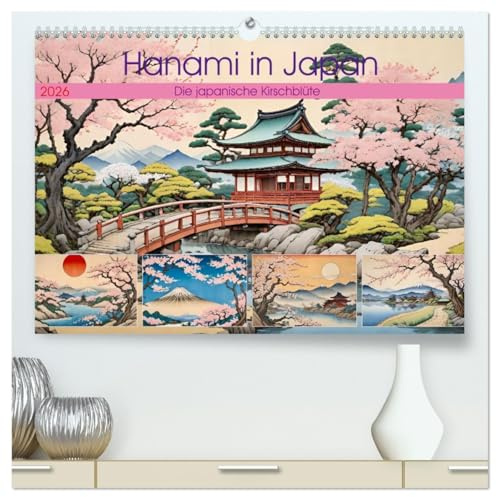 Hanami in Japan (hochwertiger Premium Wandkalender 2026 DIN A2 quer), Kunstdruck in Hochglanz: Bezaubernde Kirschblüte im Stil von Nishiki-e-Bildern (CALVENDO Orte)