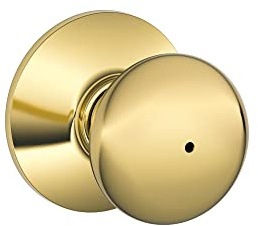 Schlage F40 V PLY 605 Plymouth Door Knob, Bed & Bath Privacy Lock, Bright Brass