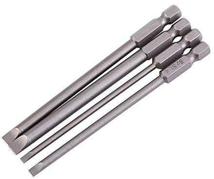 4 pcs S2 Alliage d'Acier 100mm 1/4 pouce Tige Hexagonale Forme 3mm-6mm Magnétique Tête Plate Fendue Pointe Tournevis Bits Kits