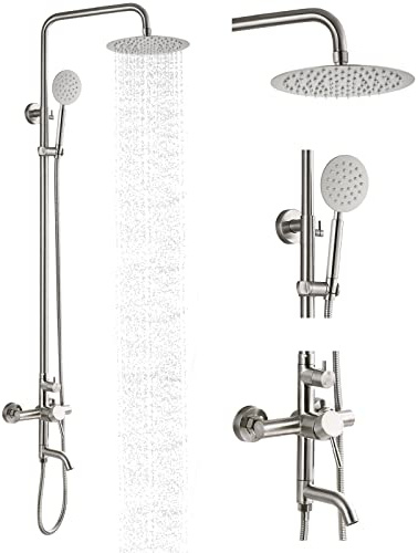 gotonovo Rostfritt stål SUS304 silver duschkrans-set väggmontering trippelfunktion duschsystem 20 cm duschhuvud badrum justerbar handspray regn borstad nickel duschkran komplett set