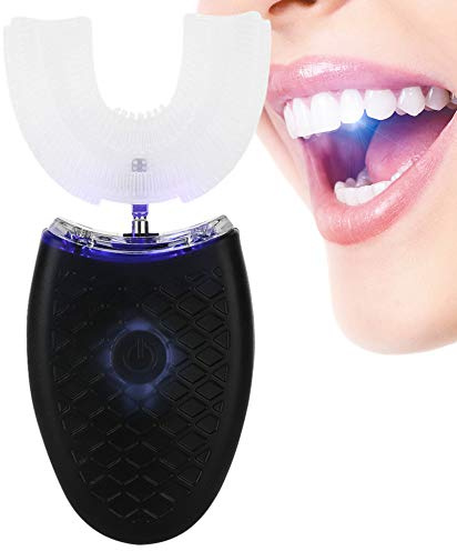 Adult U Shaped Electric Toothbrush, Automatic Tooth Cleaning Whitening Vibration Brush for Oral Care, 360 ° Mouth Cleaner Tool(Black)