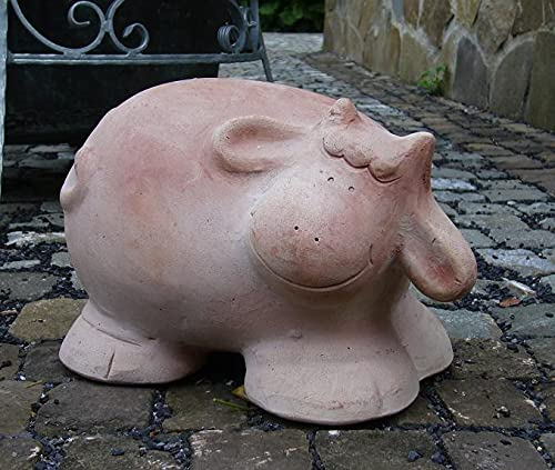 B-Ware ! Lustige Kuh ca. 22 cm breit aus Terracotta, Deko Garten Figur Tiere Landhaus Bauernhof