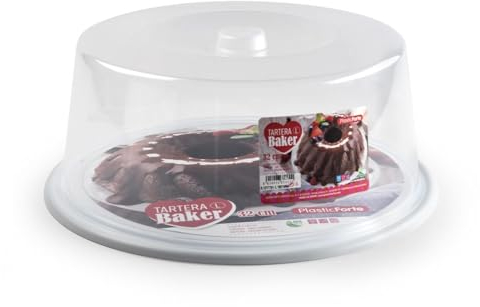 CABLEPELADO Portatartas, Recipiente Redondo para Tartas con Tapa Alta, Bandeja Pasteles, Tartera plástico, Recipiente Transporte Comida, 15 cm Altura x 34 cm diámetro, Plástico, Blanco