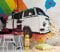 Livingwalls Fototapete Bulli Regenbogen Bunt Grau Beige 383021 The Wall 3,71 m x 2,80 m Kinderzimmer Jungen Mädchen