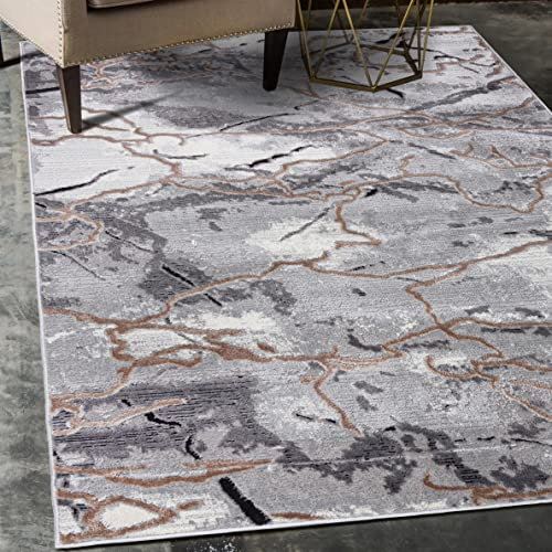 Carpeto Rugs Abstraktes Vintage Designer Teppich - Kurzflor - Weich Teppich für Wohnzimmer, Schlafzimmer, Esszimmer - ÖKO-TEX Wohnzimmerteppich Marmor Optik - Teppiche - Grau Beige - 80 x 150 cm