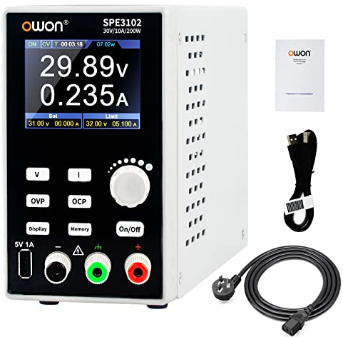 OWON SPE3102 Labornetzgerät 30v 10a,Netzgerät Regelbar mit Ausgang Aktivierbar/Deaktiviertaste Mini Variable Schalten Digital Bank Labornetzteil mit USB Aufladung,Netzteil Regelbar