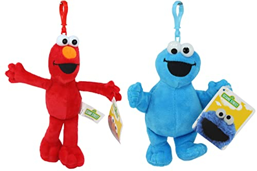 Sesamstraße 6619 Plüsch-Taschen-Clip/Schlüsselclip, superweich, Geschenkqualität, Doppelpack – (20 cm Elmo und 15 cm Krümelmonster)