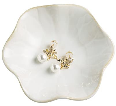 BEUNAIZER Bandeja para joyas, plato para anillos, bandeja de cerámica para abalorios, cuenco para llaves, plato decorativo, regalos para amigos, hermanas, hija, madre (blanco lechoso)