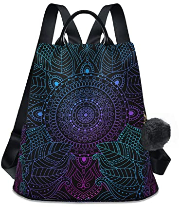 Damen Mode Rucksack Geldbörsen, Kunst Arabesque Mandala Boho Ethno Bohemian Rucksack Schultertasche für Frauen Mädchen, mehrfarbig, One size