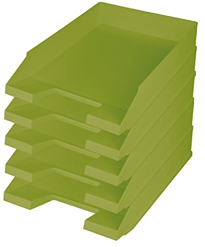 helit H2661653 - Briefablage the green staff, DIN A4-C4, 5 Stück, hellgrün, Ablagefächer stapelbar aus recyceltem Kunststoff, Blauer Engel zertifiziert