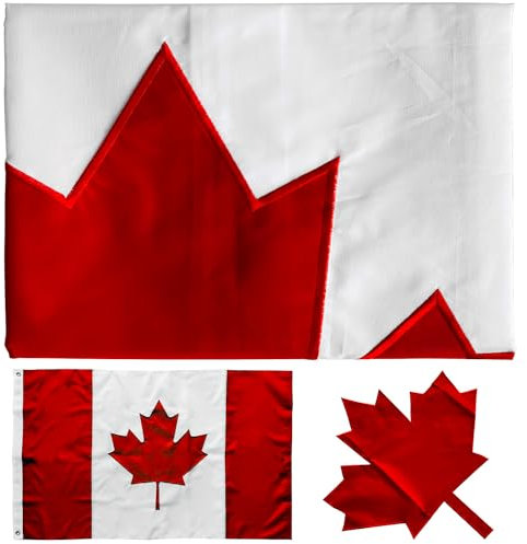Kanadische Flagge für den Außenbereich, bestickt, 7,6 x 12,7 cm, doppelseitig, 3-lagiges, strapazierfähiges 300D-Nylon (wetterfest), CAN-Flagge, 2 Messingösen und 4 Reihen genäht