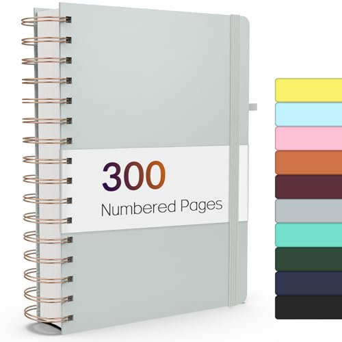 Forvencer Notizbuch mit 300 nummerierten Seiten, liniert, A5 dicke Tagebücher zum Schreiben mit 100 GSM Papier, Hardcover Notizbücher mit Inhalt für Arbeit, Schule, Damen, Herren, Grau