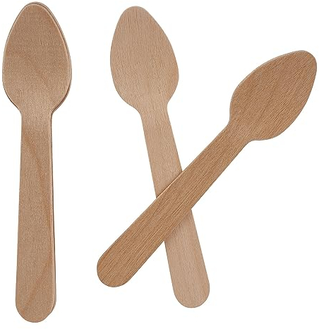AMD Nexus Paquete de 100 cucharillas desechables de madera, biodegradables y sin plástico, ideales para bodas, picnics, fiestas, oficina, respetuosas con el medio ambiente