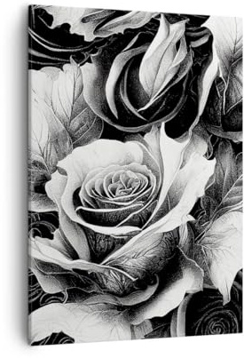 ARTTOR Bilder auf Leinwand 50x70 cm Wandbild Botanik Schwarz-Weiß - 5623 | Blumen Rosen Schwarz Vertikal Klein Wanddekoration Wohnzimmer Schlafzimmer Wandkunst Wanddeko Wand Kunstdruck Küche ARTTOR
