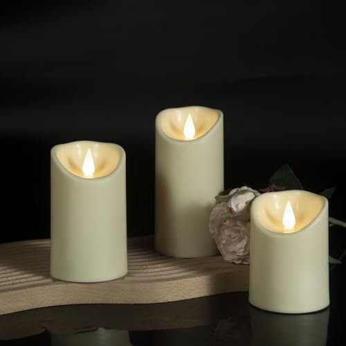 Abrief Lot de 3 bougies LED d'extérieur avec fonction minuterie - Pour camping, mariage, décoration d'intérieur - Diamètre : 7,5 cm - Hauteur : 10/12,5/15 cm