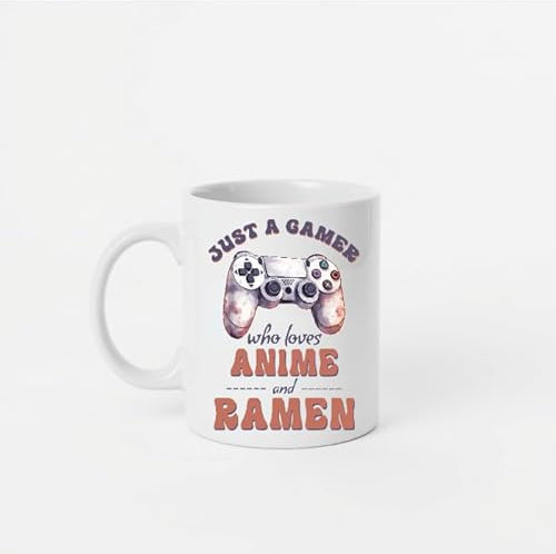 SUBLIX Just a Gamer Who Loves Anime and Ramen Mug | Fun Coffee Cup for Anime and Gaming Fans | Unique Gift for Ramen Lovers